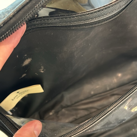 Kate Spade New York Black Silver Striped Cosmetic Travel Bag Pouch Zip Around - Picture 4 of 12